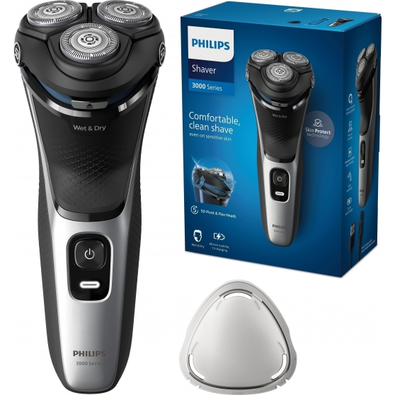 Rasoio elettrico 3 testine rotanti Philips S3143/00 Shaver SkinProtect Ricaricabile