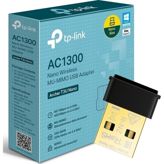 Adattatore Wi-fi 5GHz AC1300 MU-MIMO Doppia Banda USB TP-link ARCHER T3U Nano