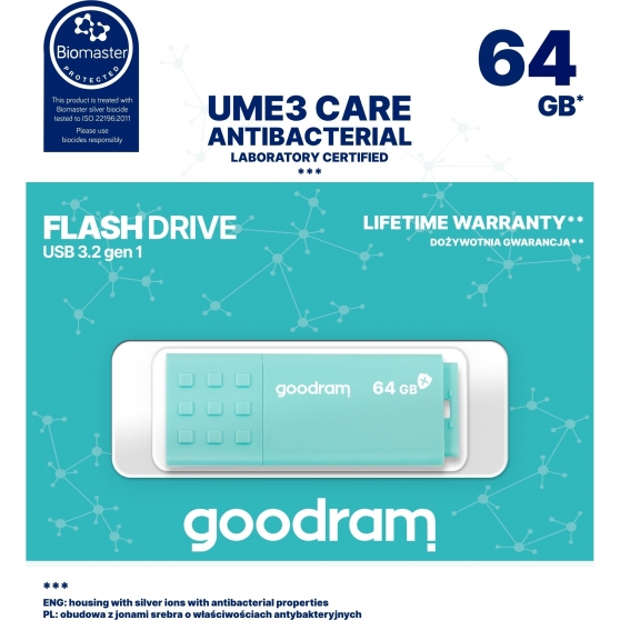 Pendrive GoodRAM 64GB UME3 CARE - ANTIBATTERICA - USB 3.0