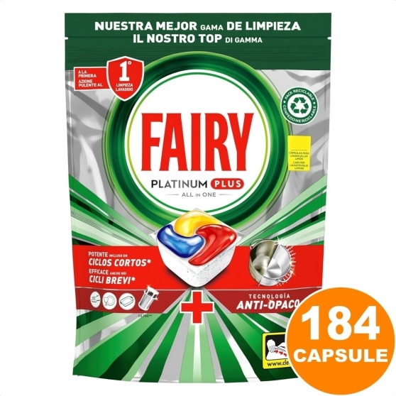 Pastiglie Detersivo Lavastoviglie Plus Brillantante Fairy Platinum 184 Capsule